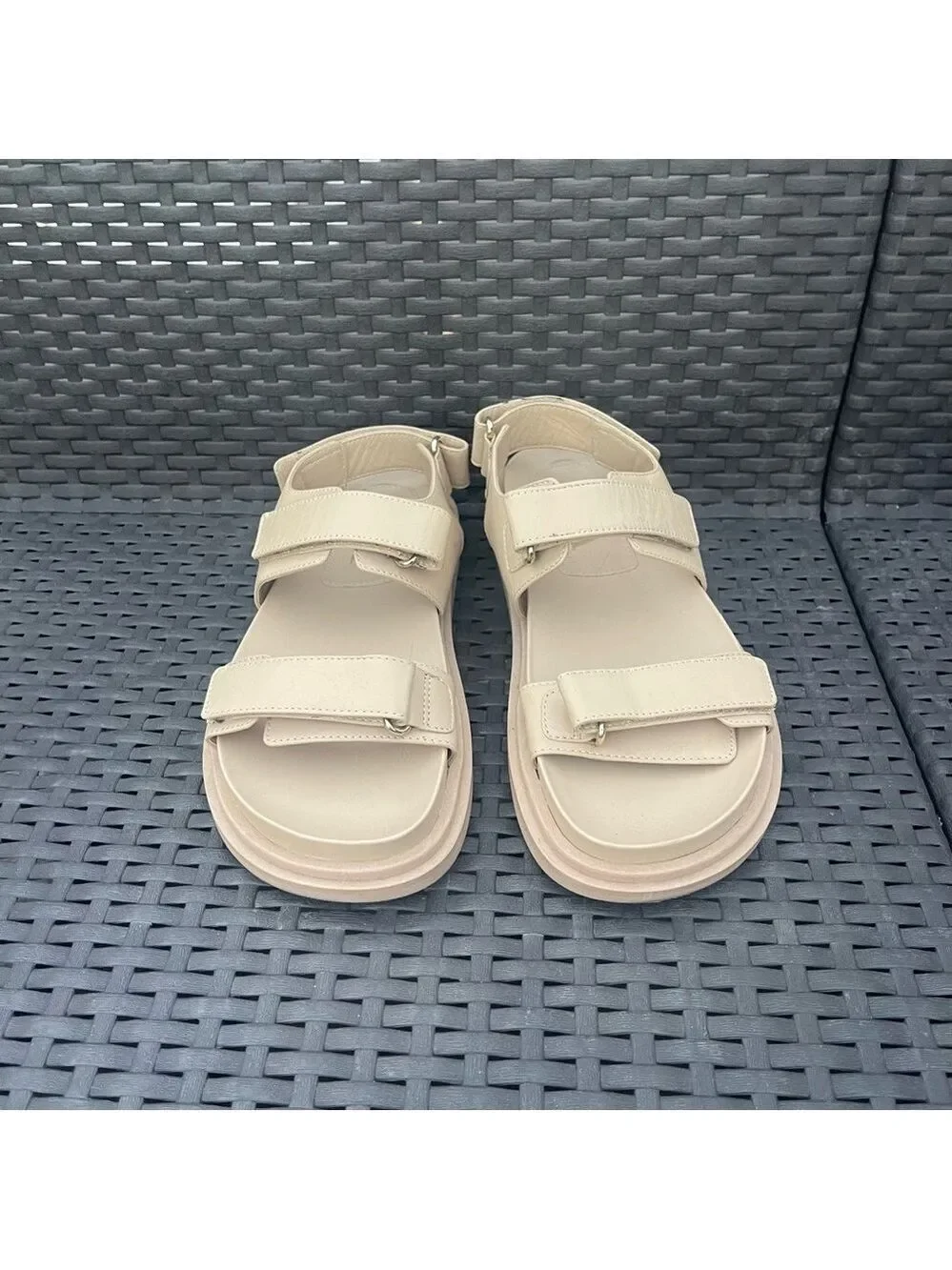 Zara Leather Platform Chunky Dad Sandals - Cream/Beige - Size 38 - Picture 3 of 10